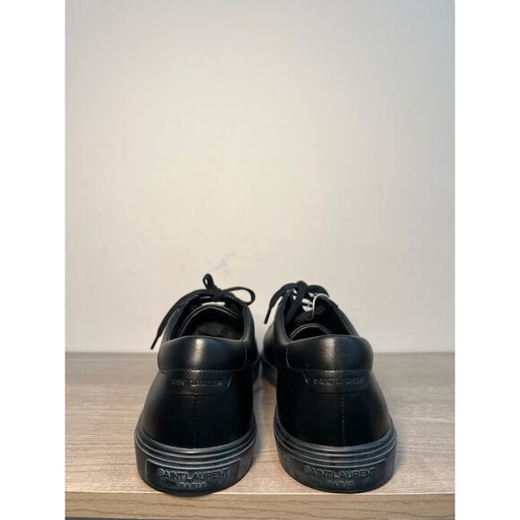 Saint Laurent Andy Leather Low-Top Court Sneakers  Black Men\'s Size 44 / 10.5